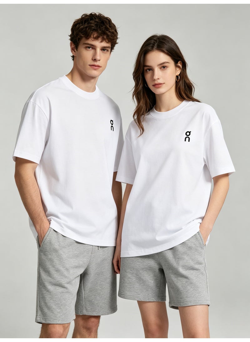 اون راننج On Unisex Plain White Minimal Logo Crew Neck Couple T-Shirt - Image 5