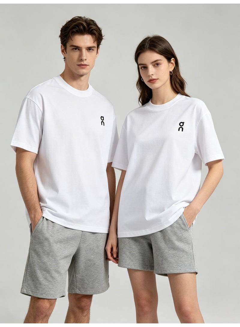 اون راننج On Unisex Plain White Minimal Logo Crew Neck Couple T-Shirt - Image 4