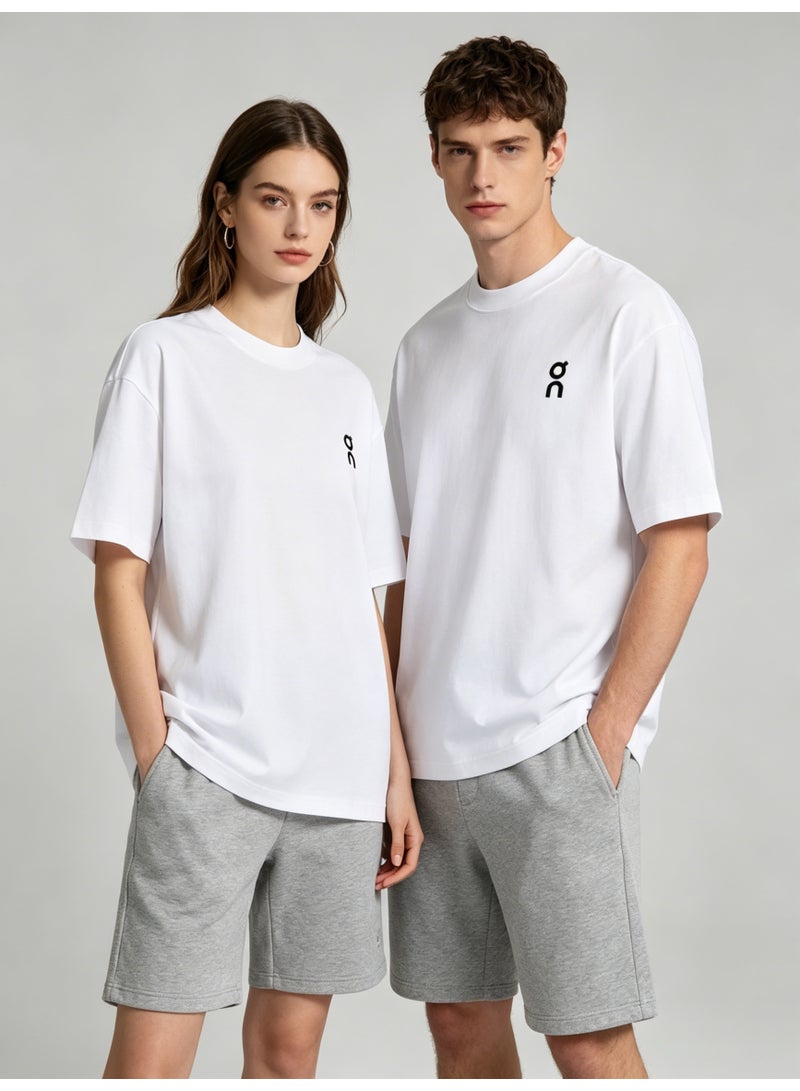 اون راننج On Unisex Plain White Minimal Logo Crew Neck Couple T-Shirt - Image 3