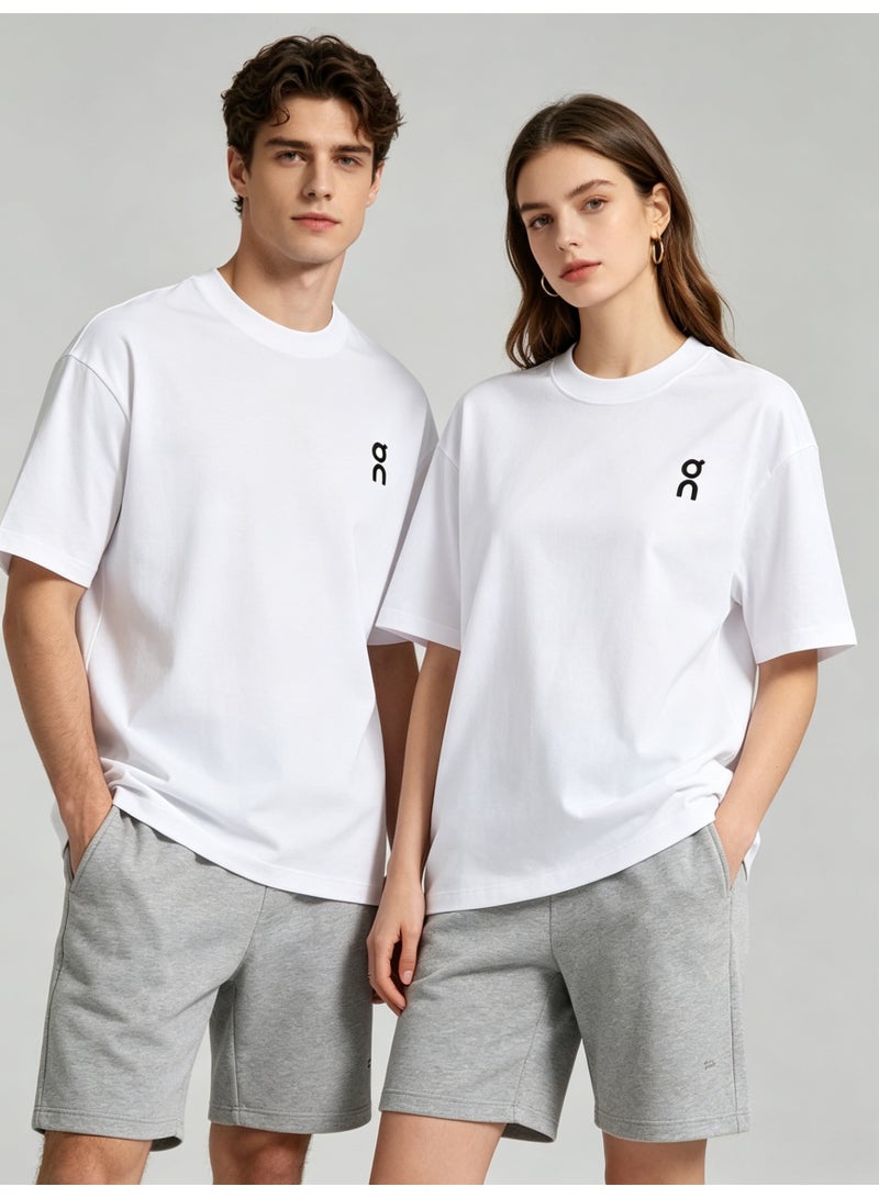 اون راننج On Unisex Plain White Minimal Logo Crew Neck Couple T-Shirt - Image 2