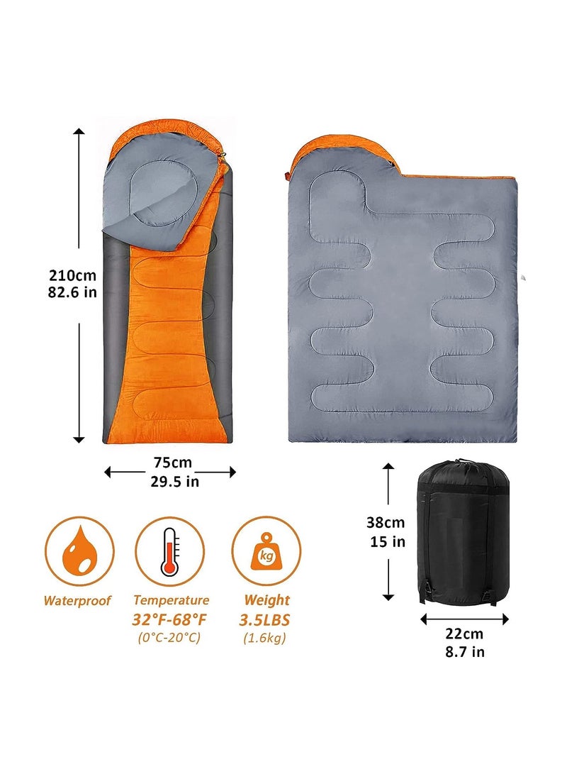 Generic Ultralight Camping Sleeping Bag – Orange & Gray, 210x75x10cm, 3-Season, Compact & Durable  - Image 2