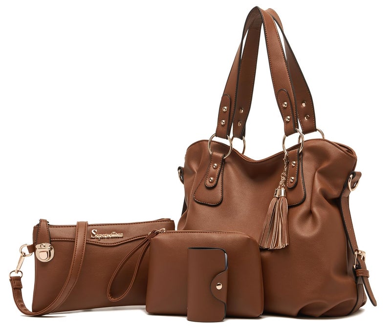 Soperwillton Fashion Handbag for Women Shoulder Bag Top Handle Satchel Hobo Tote Bag Purse Set 4pcs