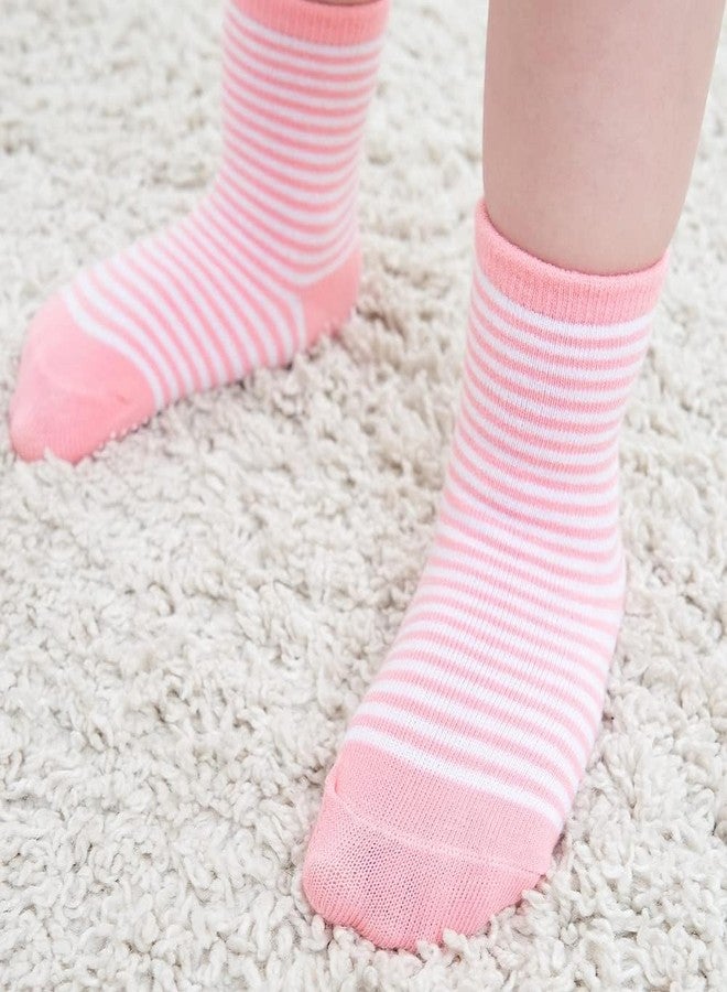 ZAPLES Baby Girls Non Slip Grip Crew Socks with Anti Skid Soles for Infants Toddlers Kids, Pink Princess 12 Pairs, 4-7 Years - Image 2