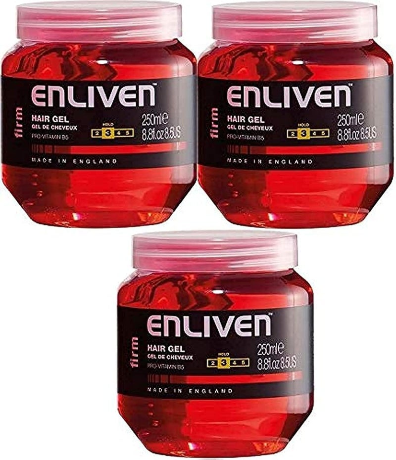 3 X ENLIVEN HAIR GEL WITH PRO VITAMIN B5 FOR WET FIRM MEDIUM HOLD 250ML RED