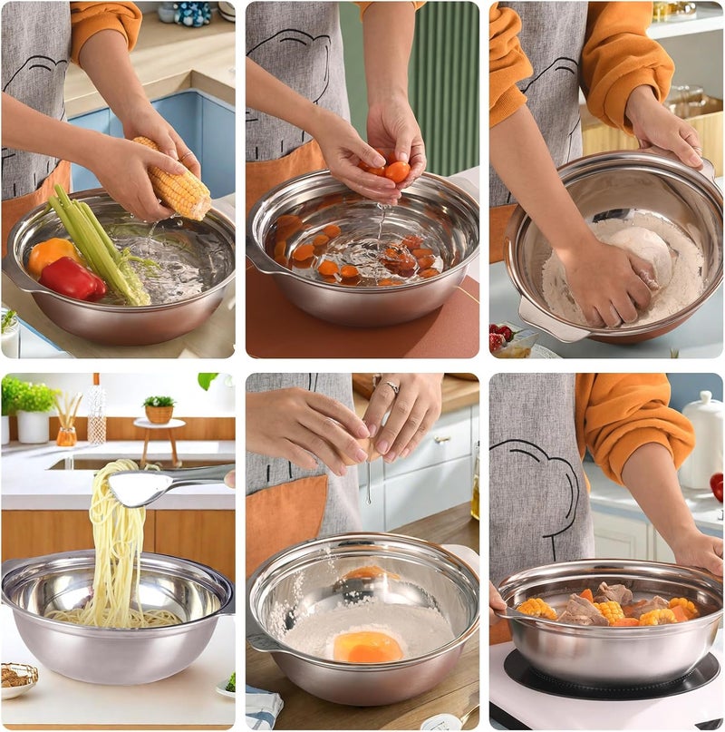 POPGRADE Stainless Steel Colander for Kitchen, 2.5QT Rice Washer Strainer with Mixing Bowl, Colander Bowl Set with Microporous for Washing Rice, Pasta, Spaghetti, Fruits, Dishwasher Safe(2PC) - Image 4