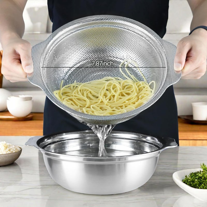 POPGRADE Stainless Steel Colander for Kitchen, 2.5QT Rice Washer Strainer with Mixing Bowl, Colander Bowl Set with Microporous for Washing Rice, Pasta, Spaghetti, Fruits, Dishwasher Safe(2PC) - Image 2