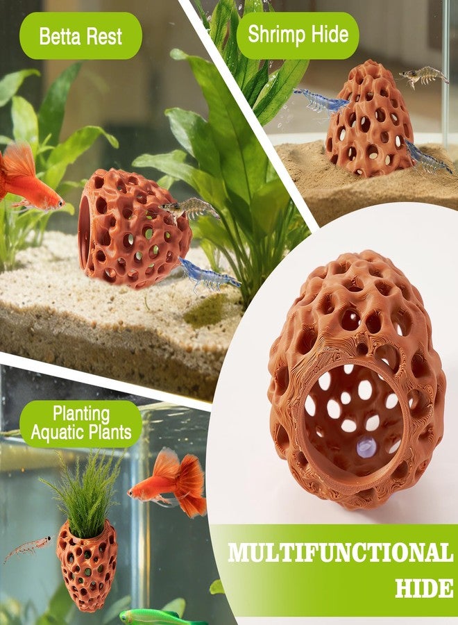 Swirge Shrimp Dome Hide, Shrimp Hides for Aquarium, Betta Fish Hideout with Suction Cup, Betta Habitat Tank Ornament Accessories, Aquarium Decor for Small Fish Guppy Hiding Resting (Brown) - Image 5