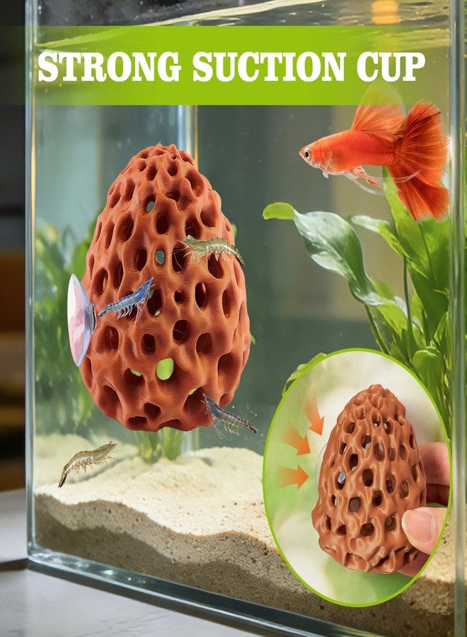 Swirge Shrimp Dome Hide, Shrimp Hides for Aquarium, Betta Fish Hideout with Suction Cup, Betta Habitat Tank Ornament Accessories, Aquarium Decor for Small Fish Guppy Hiding Resting (Brown) - Image 2