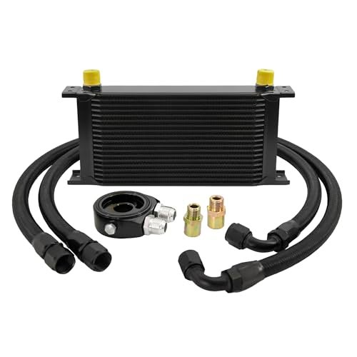 ZHSYMX 19 Row AN1010AN Stacked Plate Oil Cooler Universal Engine Transmission British Radiator Oil Cooler Condenser with Fuel Line Hose Mounting Nut Adapter Clamp Aluminium Alloy Black