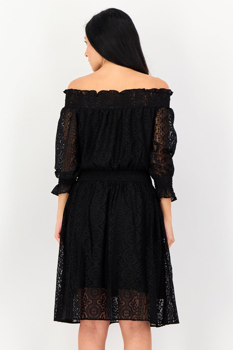 VERO MODA فستان نسائي بتصميم A-line من الدانتيل المنقوش، أسود - Image 2