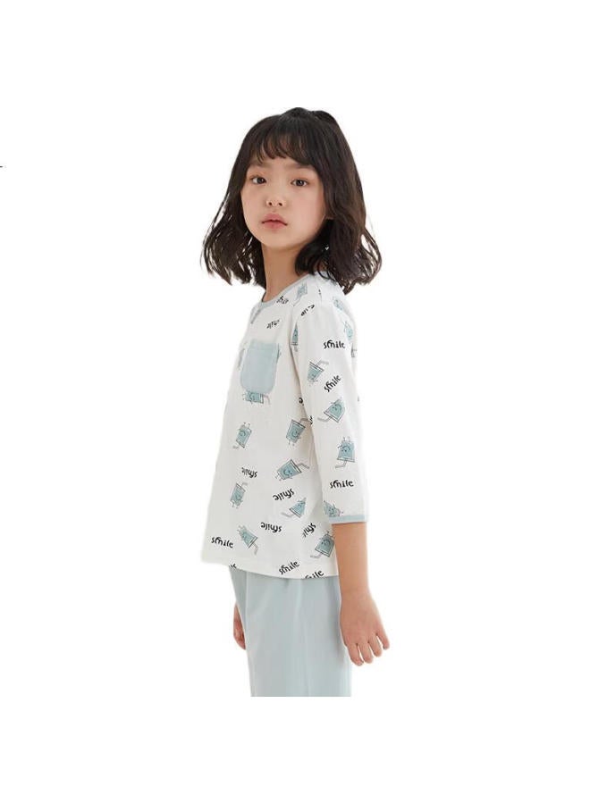 Red Bean Hongdou Children'S Pajama Set, Summer, Boys And Girls, Modal Home Wear, Cotton Air Conditioning Suit, J3176, Ice Green, 165 - Image 1