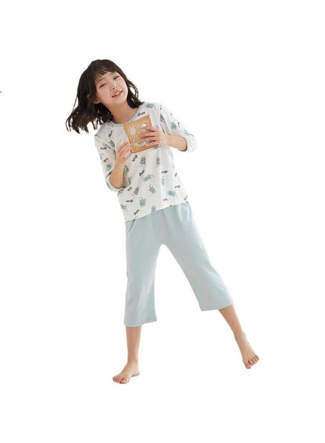 Red Bean Hongdou Children'S Pajama Set, Summer, Boys And Girls, Modal Home Wear, Cotton Air Conditioning Suit, J3176, Ice Green, 165 - Image 2