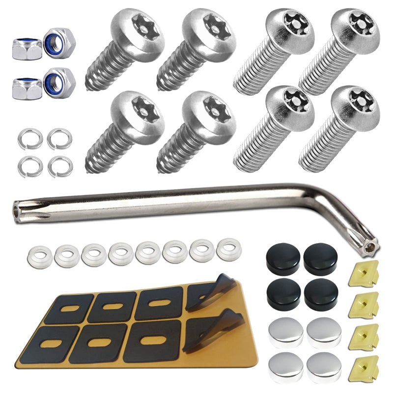 Aootf Anti Theft License Plate Screws Stainless Steel Security Car Tag Screws Bolts Tamper Resistant Mounting Hardware Kits for Front and Rear License Plate Frame