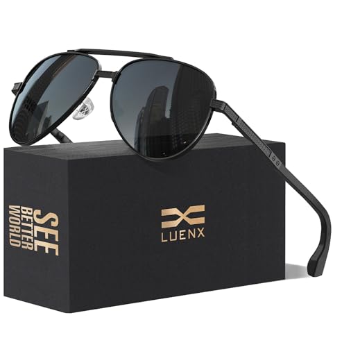 LUENX Aviator Sunglasses for Men Polarized Driving Sun GlassesUV400 Protection 60mm Black Lens Black Frame - Image 1