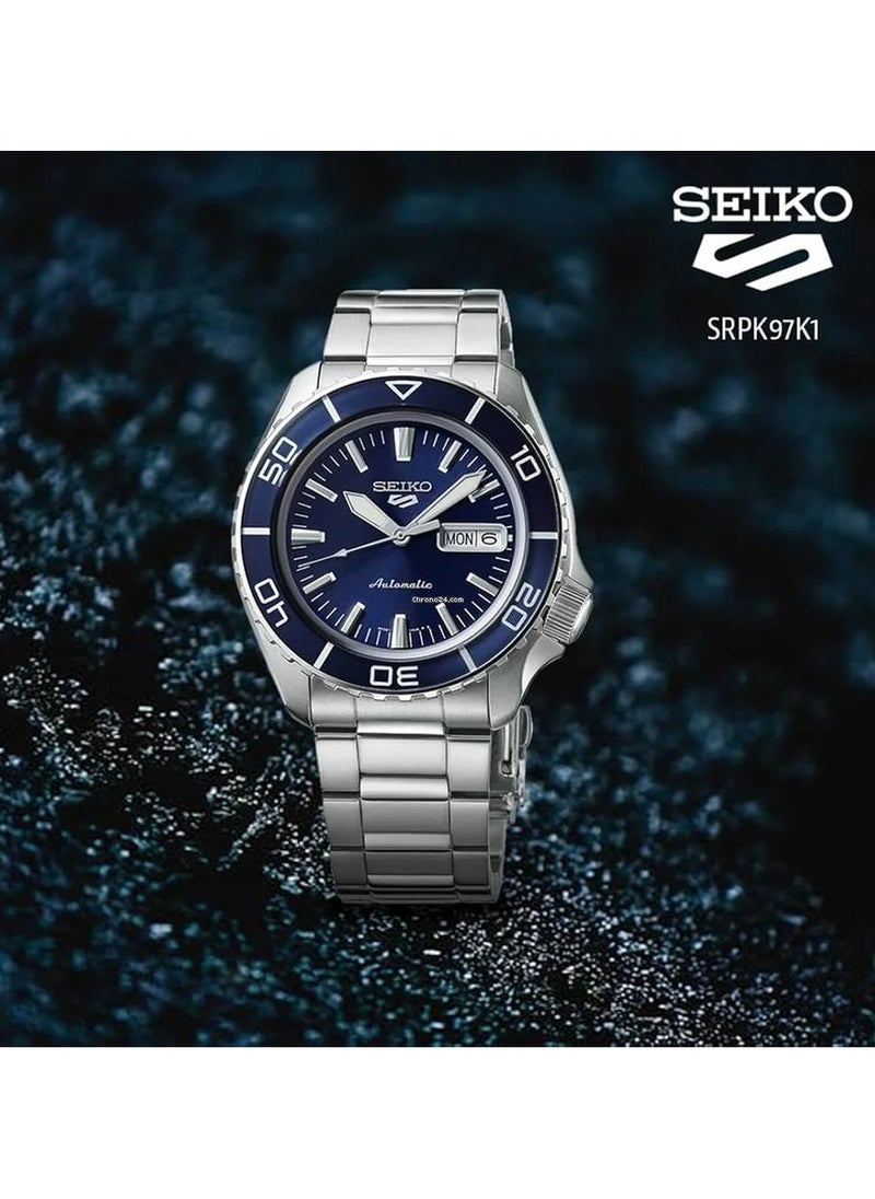 Seiko Men's New 5 Sports Blue Dial Automatic Watch - SRPK97K1  - Image 4