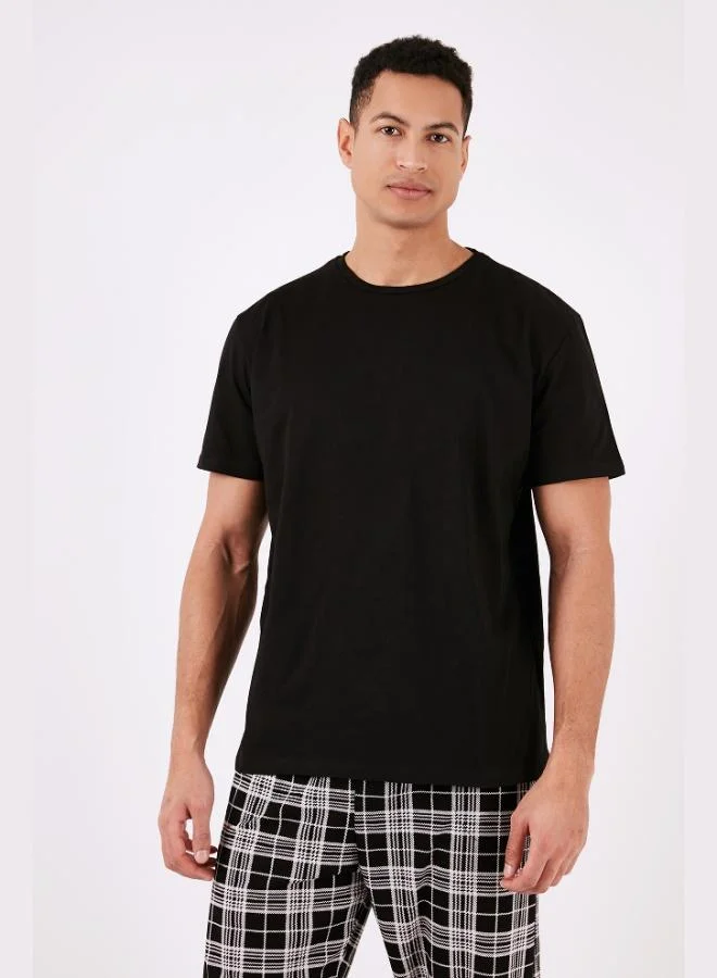 بوراتي طقم بيجامة رجالي قطن كاروهات بقصة عادية بأكمام قصيرة بوراتي