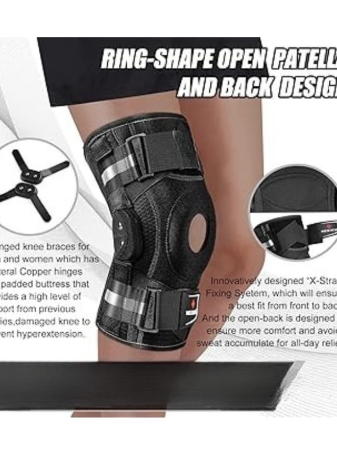 Professional XL Knee Brace with Gel Patella Pad and Removable Side Stabilizers, Medical Knee Support for Pain Relief and Sports Protection, Open-Patella Design with Anti-Slip X-Strap System, Copper-Infused Comfortable Material for Day and Night Wear - Image 3