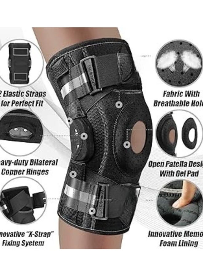 Professional XL Knee Brace with Gel Patella Pad and Removable Side Stabilizers, Medical Knee Support for Pain Relief and Sports Protection, Open-Patella Design with Anti-Slip X-Strap System, Copper-Infused Comfortable Material for Day and Night Wear - Image 4