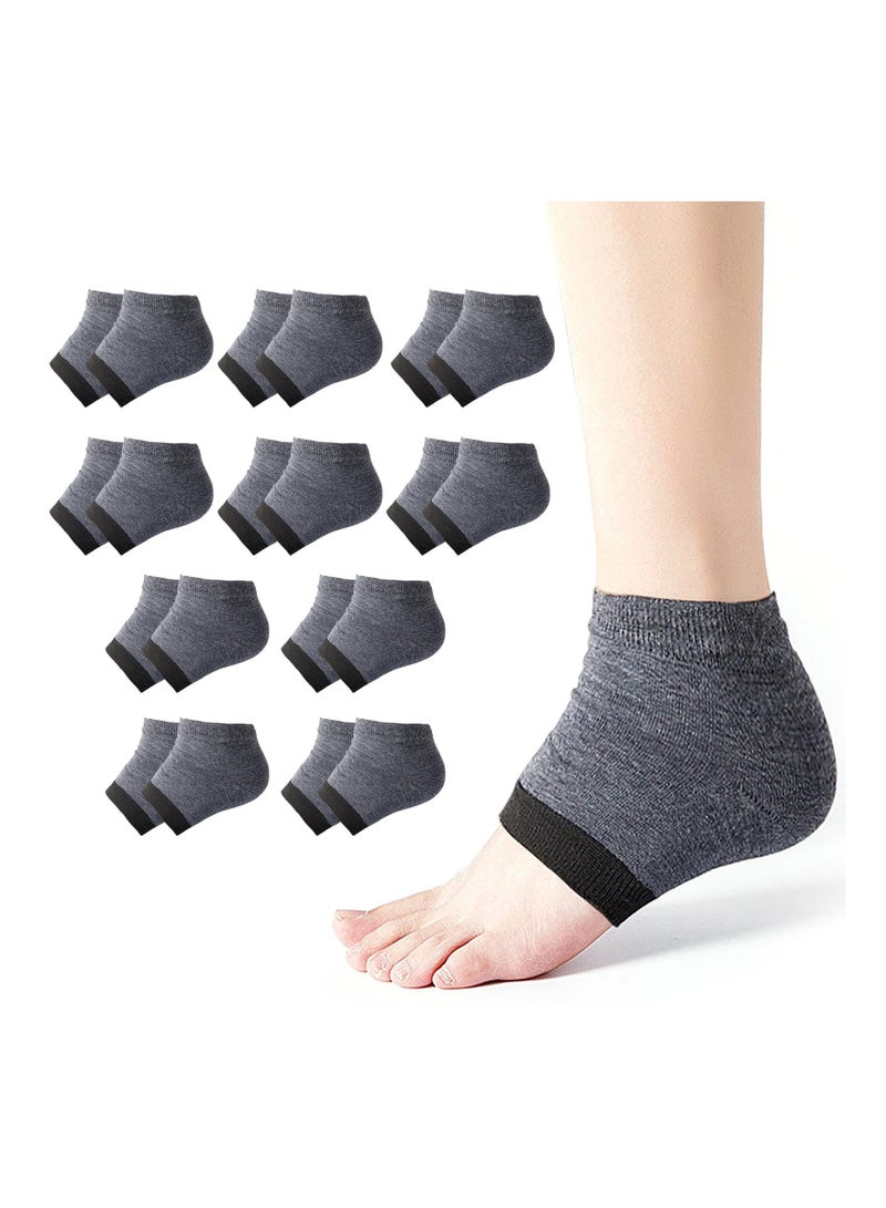 KASTWAVE Moisturizing Gel Socks, Soft Gel Heel Repair Cracked Heels Treatment, Dry Foot Skin Open Toe Silicone Sock for Spa, Day Night Care for ang Women (10 Pair/Dark Grey) - Image 1