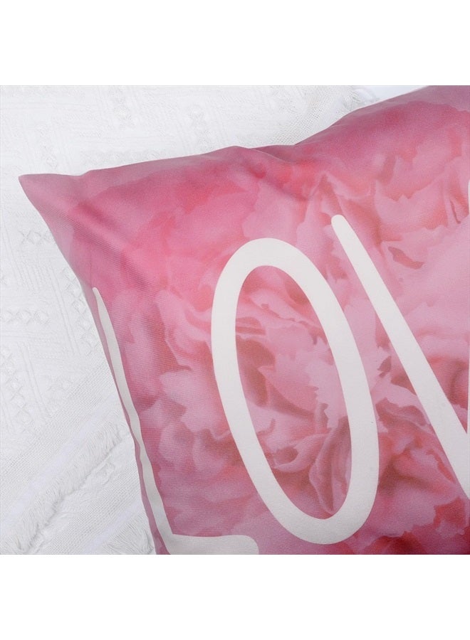 Bonhause Pink Floral Throw Pillow Covers 18x18 Set of 4 Pink Carnation Love Bless Pillows Case Soft Velvet Gift for Mother Grandma Gift Birthday Home Decor - Image 5