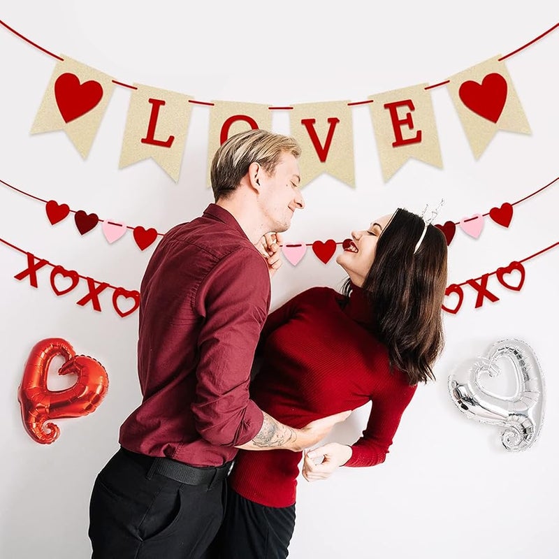 Labrostar 4Pcs Valentines Day Decorations Set Love Heart XO Garlands Banner for Engagement Wedding Party Home Classroom Office, No DIY Required - Image 5