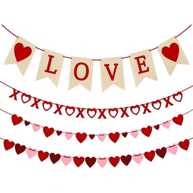 Labrostar 4Pcs Valentines Day Decorations Set Love Heart XO Garlands Banner for Engagement Wedding Party Home Classroom Office, No DIY Required - Image 1