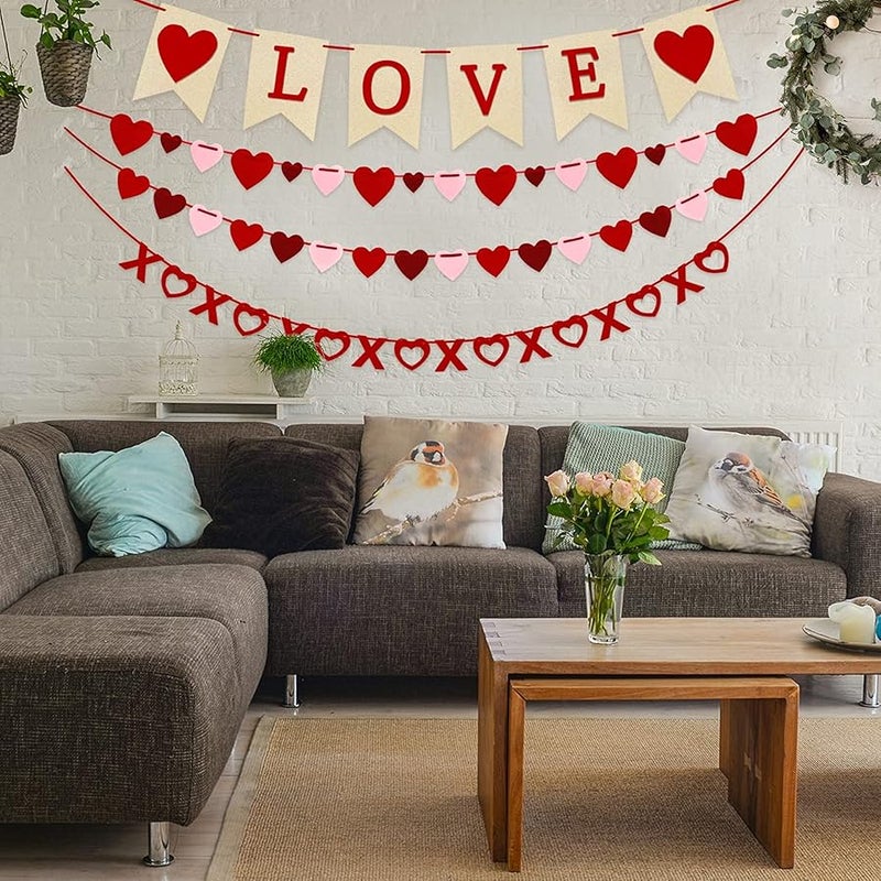 Labrostar 4Pcs Valentines Day Decorations Set Love Heart XO Garlands Banner for Engagement Wedding Party Home Classroom Office, No DIY Required - Image 4