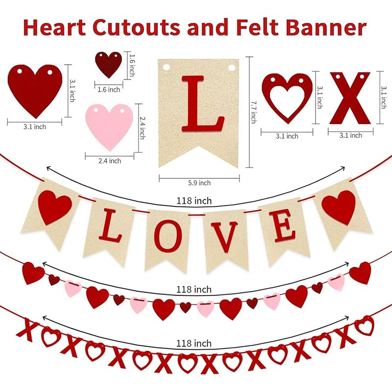 Labrostar 4Pcs Valentines Day Decorations Set Love Heart XO Garlands Banner for Engagement Wedding Party Home Classroom Office, No DIY Required - Image 2