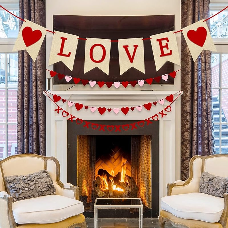Labrostar 4Pcs Valentines Day Decorations Set Love Heart XO Garlands Banner for Engagement Wedding Party Home Classroom Office, No DIY Required - Image 3