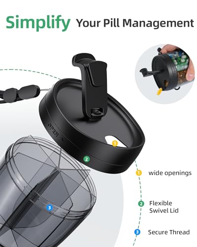 PULIV Portable Pill Dispenser Bottle, Vitamin Organizer with 7 Compartments, Holds Plenty of Supplements with Anti-Mixing & Wide Openings Design, Easy to Retrieve Meds, Includes 20 Pcs Sticky Labels - Image 4