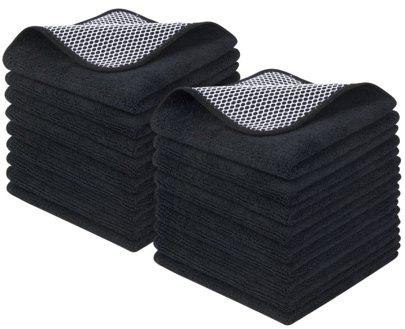 KinHwa Kitchen Washcloths for Dishes Absorbent Microfiber Dish Cloths Quick Dry Dish Rags with Poly Scour Scrub Side Ideal for Kitchen Cleaning and Housekeeping  (Black  12inchx12inch 18 Pack) - Image 1