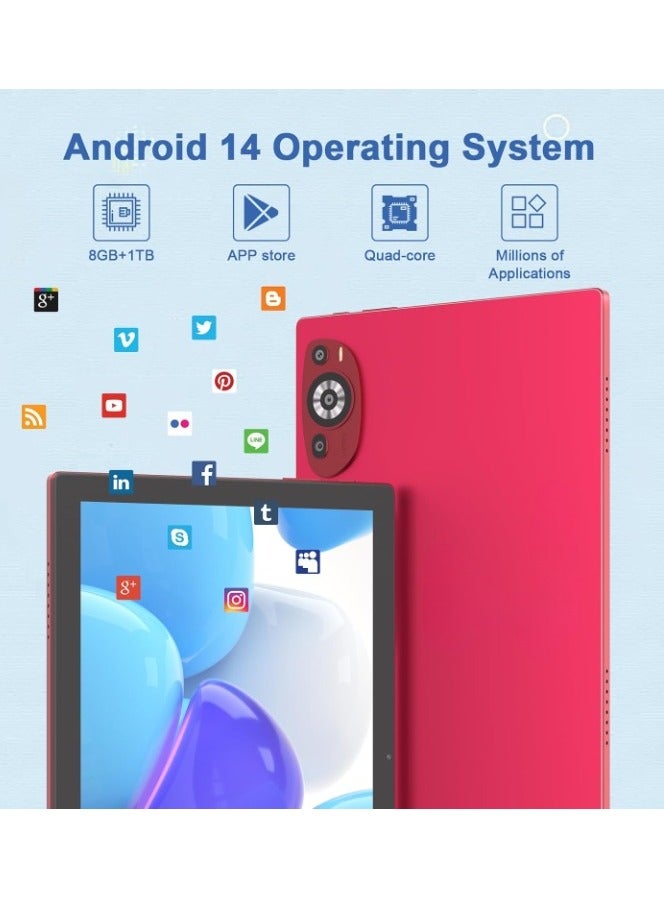 REBENUO CM8200plus 10.1 Inches Tablet,Android 14 Tab,5G Tablet Dual SIM 8GB RAM 256GB ROM,10000mAh Battery With Bluetooth Keyboard,Mouse and Speaker  (Red) - Image 2