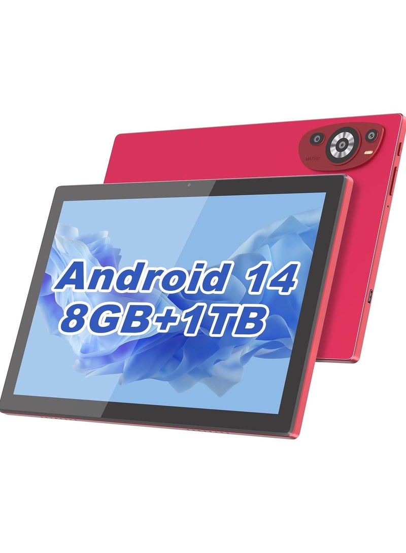 REBENUO CM8200plus 10.1 Inches Tablet,Android 14 Tab,5G Tablet Dual SIM 8GB RAM 256GB ROM,10000mAh Battery With Bluetooth Keyboard,Mouse and Speaker  (Red) - Image 1