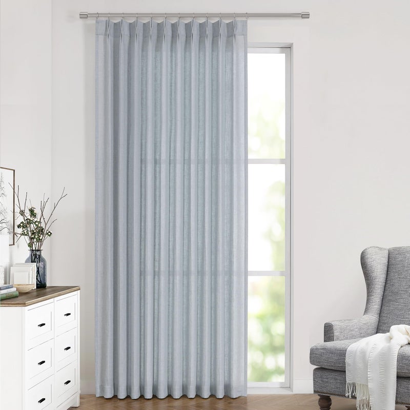 Vision Home Blue Fog Pinch Pleated Semi Sheer Curtains Textured Linen Blended Light Filtering Window Curtains 112 inch for Living Room Bedroom Patio Pinch Pleat Drapes with Hooks 1 Panel 60"" Wx112 L - Image 1