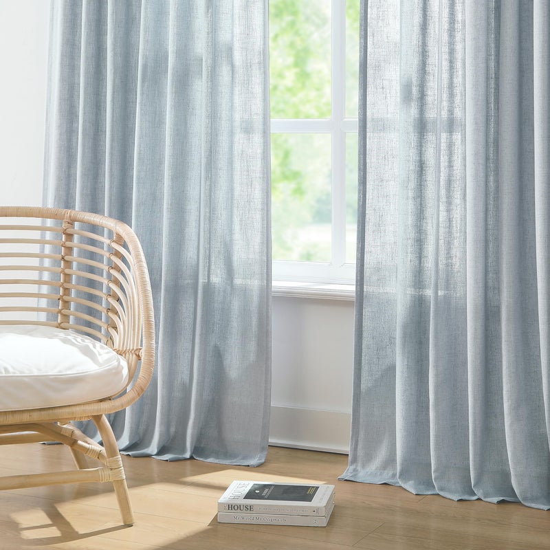 Vision Home Blue Fog Pinch Pleated Semi Sheer Curtains Textured Linen Blended Light Filtering Window Curtains 112 inch for Living Room Bedroom Patio Pinch Pleat Drapes with Hooks 1 Panel 60"" Wx112 L - Image 4