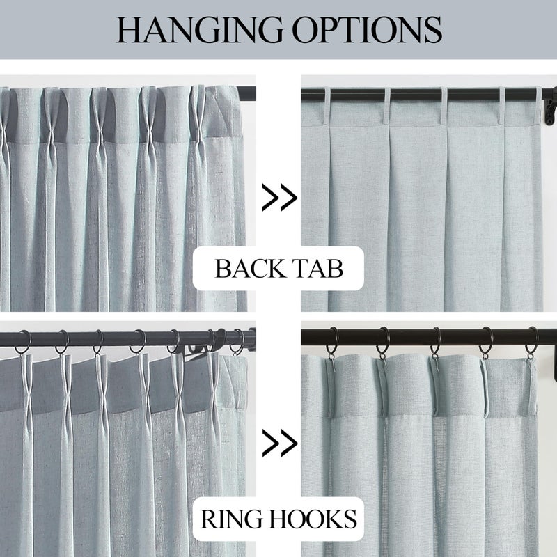 Vision Home Blue Fog Pinch Pleated Semi Sheer Curtains Textured Linen Blended Light Filtering Window Curtains 112 inch for Living Room Bedroom Patio Pinch Pleat Drapes with Hooks 1 Panel 60"" Wx112 L - Image 3