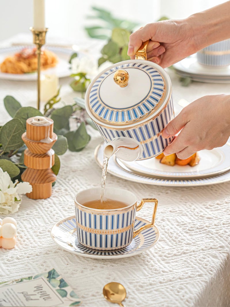 CwlwGO-Bone China Cups & Saucers Set of 2 (7 oz) with Gold Spoon and Gifts Box, White Tea Cups Sets,Cappuccino Cups,Ceramic British Coffee Cup Set. - Image 3