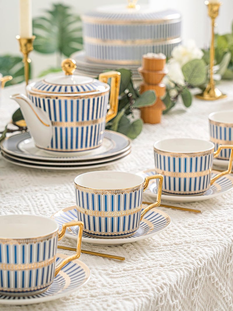 CwlwGO-Bone China Cups & Saucers Set of 2 (7 oz) with Gold Spoon and Gifts Box, White Tea Cups Sets,Cappuccino Cups,Ceramic British Coffee Cup Set. - Image 4