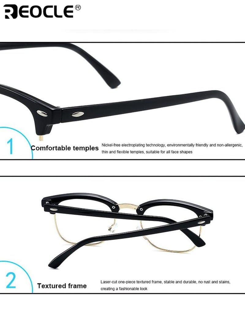 ريوكل نظارات ذات تصميم إطار نصف دائرية عتيقة بحماية من الضوء الأزرق ومناسبة للجنسين، نظارات عتيقة مع حماية من الأشعة فوق البنفسجية لنمط الحياة اليومية في الهواء الطلق - Image 2