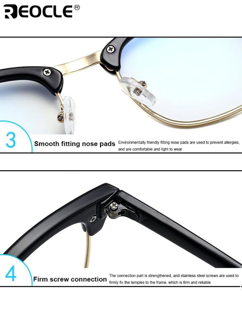 ريوكل نظارات ذات تصميم إطار نصف دائرية عتيقة بحماية من الضوء الأزرق ومناسبة للجنسين، نظارات عتيقة مع حماية من الأشعة فوق البنفسجية لنمط الحياة اليومية في الهواء الطلق - Image 3
