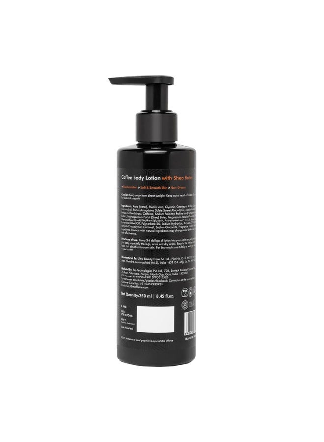 إم كافيين لوشن الجسم إم كافيين بالقهوة مع فيتامين سي وزبدة الشيا | مرطب خفيف الوزن للجسم غير دهني للنساء والرجال | لوشن للجسم للبشرة الجافة والعادية والدهنية (250 مل) - Image 2