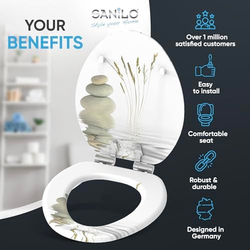 SANILO Wooden Toilet Seat with Soft Close [ELONGATED] - Decorative, Quiet & Slow Close Molded Wood Seat - With Strong Bumpers & Hinges - Adjustable Fit - Balance - Image 2