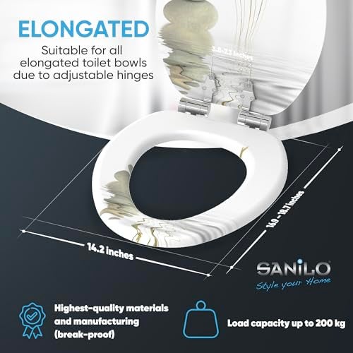 SANILO Wooden Toilet Seat with Soft Close [ELONGATED] - Decorative, Quiet & Slow Close Molded Wood Seat - With Strong Bumpers & Hinges - Adjustable Fit - Balance - Image 4
