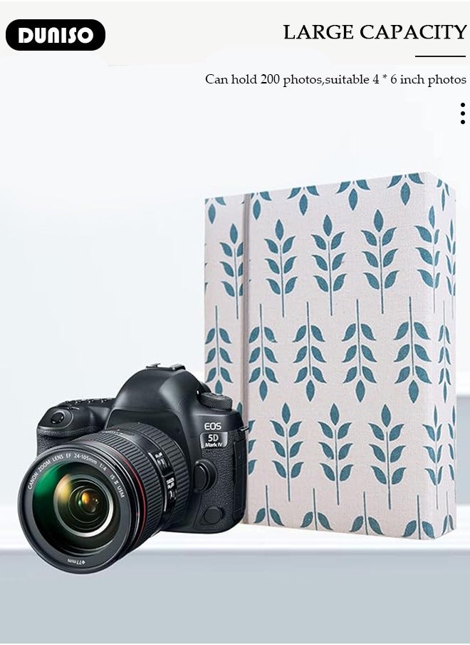 DUNISO - 200 Pockets Photo Album with Writing Space and Front Window, Waterproof Linen Photo Album for 4 * 6 Inches photos, Portable Grass pattern Photo Album for Baby Boys Girls Travel Wedding Family - Image 1