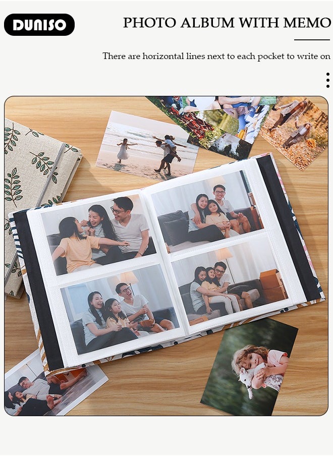 DUNISO - 200 Pockets Photo Album with Writing Space and Front Window, Waterproof Linen Photo Album for 4 * 6 Inches photos, Portable Grass pattern Photo Album for Baby Boys Girls Travel Wedding Family - Image 1