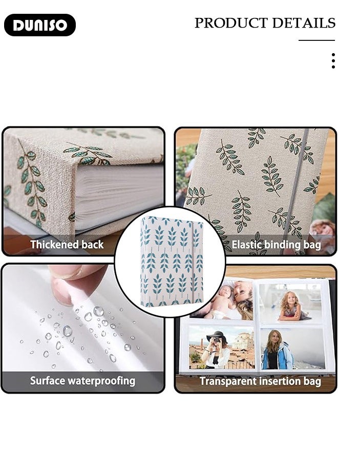 DUNISO - 200 Pockets Photo Album with Writing Space and Front Window, Waterproof Linen Photo Album for 4 * 6 Inches photos, Portable Grass pattern Photo Album for Baby Boys Girls Travel Wedding Family - Image 1