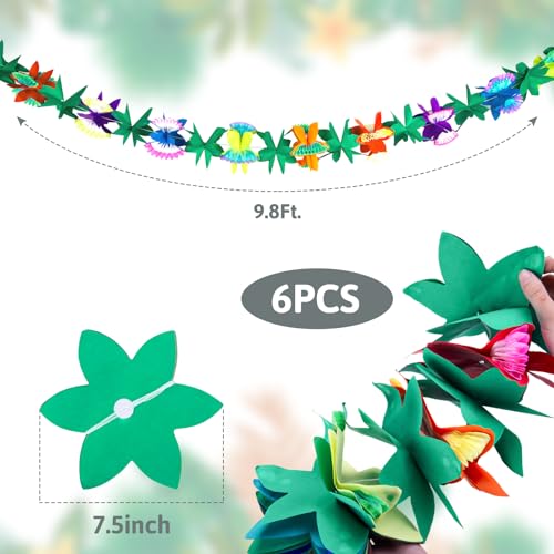 FUTUREPLUSX 6PCS Tropical Garland Party Decorations, 9.8 ft Multicolored Tissue Paper Hibiscus Flower Summer Banner for Birthday Beach Theme Luau Moana Hawaiian Party Supplies Jungle Decor - Image 2