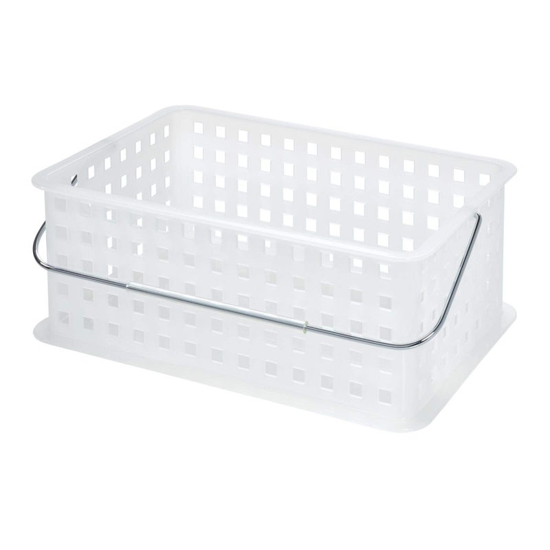 InterDesign iDesign Spa Storage Organizer Basket with Handle, Stackable Container for Bathroom, Health, Cosmetics, Hair Supplies and Beauty Products, 8.69" x 13.94" x 5.12", Frost White - Image 4