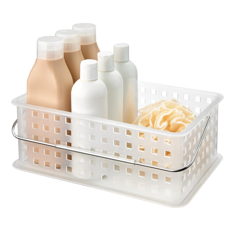 InterDesign iDesign Portable Shower Caddy Basket with Handle for Dorm or Bathroom - Clear/Frost - Made in USA - Image 1