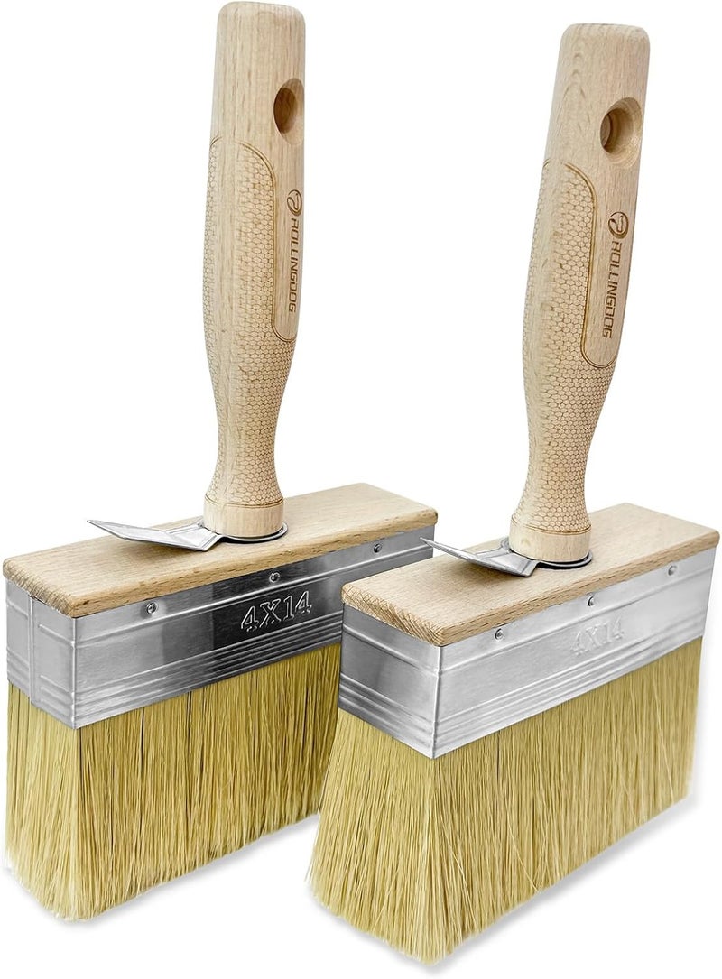 Rolling Dog 2PC 5.5" Deck Stain Brush - Limewash Brush Wood Handle Large Deck Brushes Applicator for Wall, Wood, Fence, Floor Painting - Image 1
